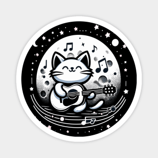 Romantic Cat Playing Guitar with Moon - Cool and Cute Illustration Magnet